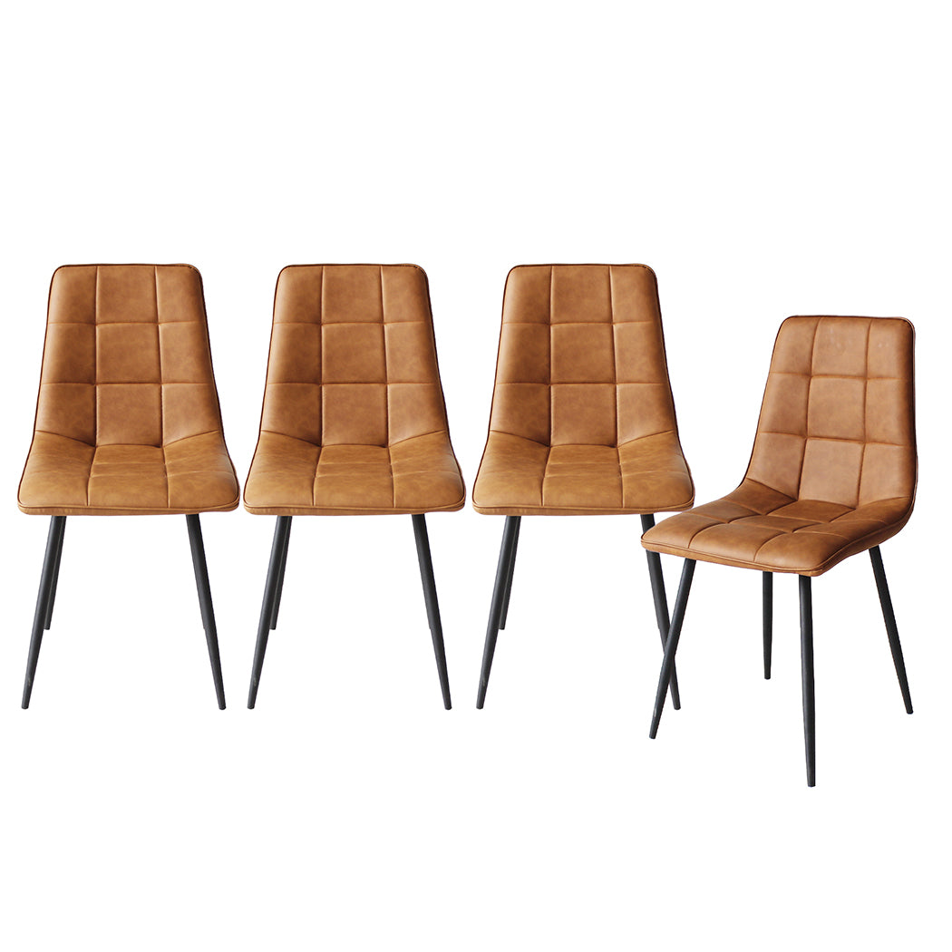 Levede 4x Dining Chairs Kitchen Chair Brown Faux Leather-2025742039429287936
