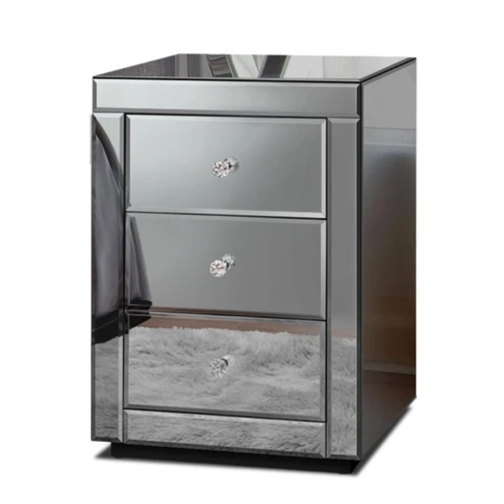 Bedside Table Mirrored Cabinet Nightstand Side End Table Drawers