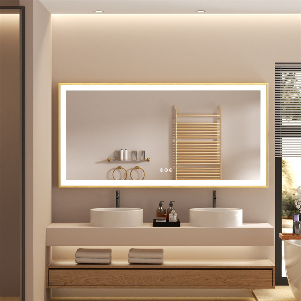 Luxurious LED Bathroom Mirror with Gold Frame