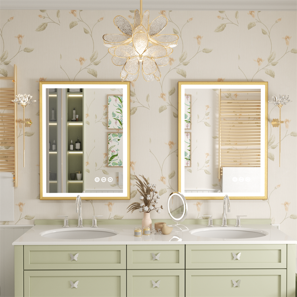 Luxurious LED Bathroom Mirror with Gold Frame