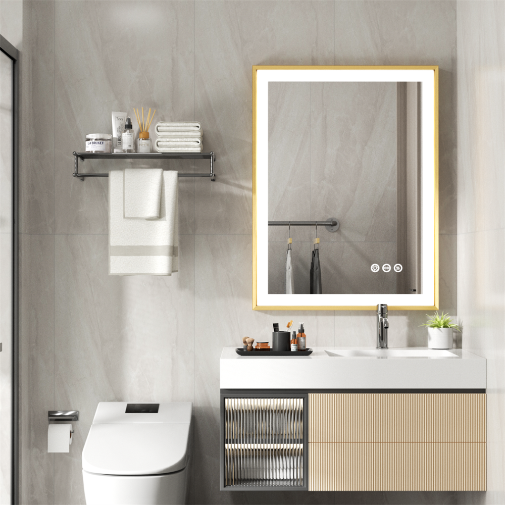 Luxurious LED Bathroom Mirror with Gold Frame