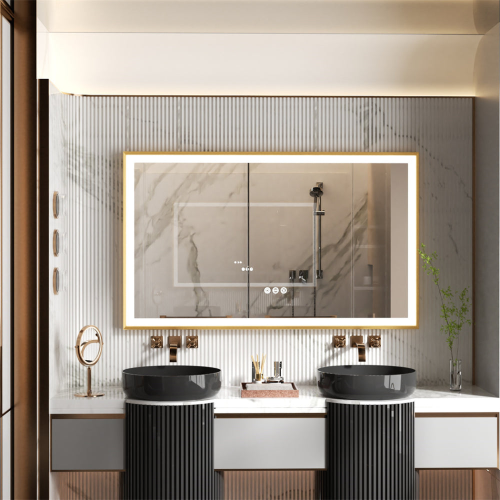 Luxurious LED Bathroom Mirror with Gold Frame