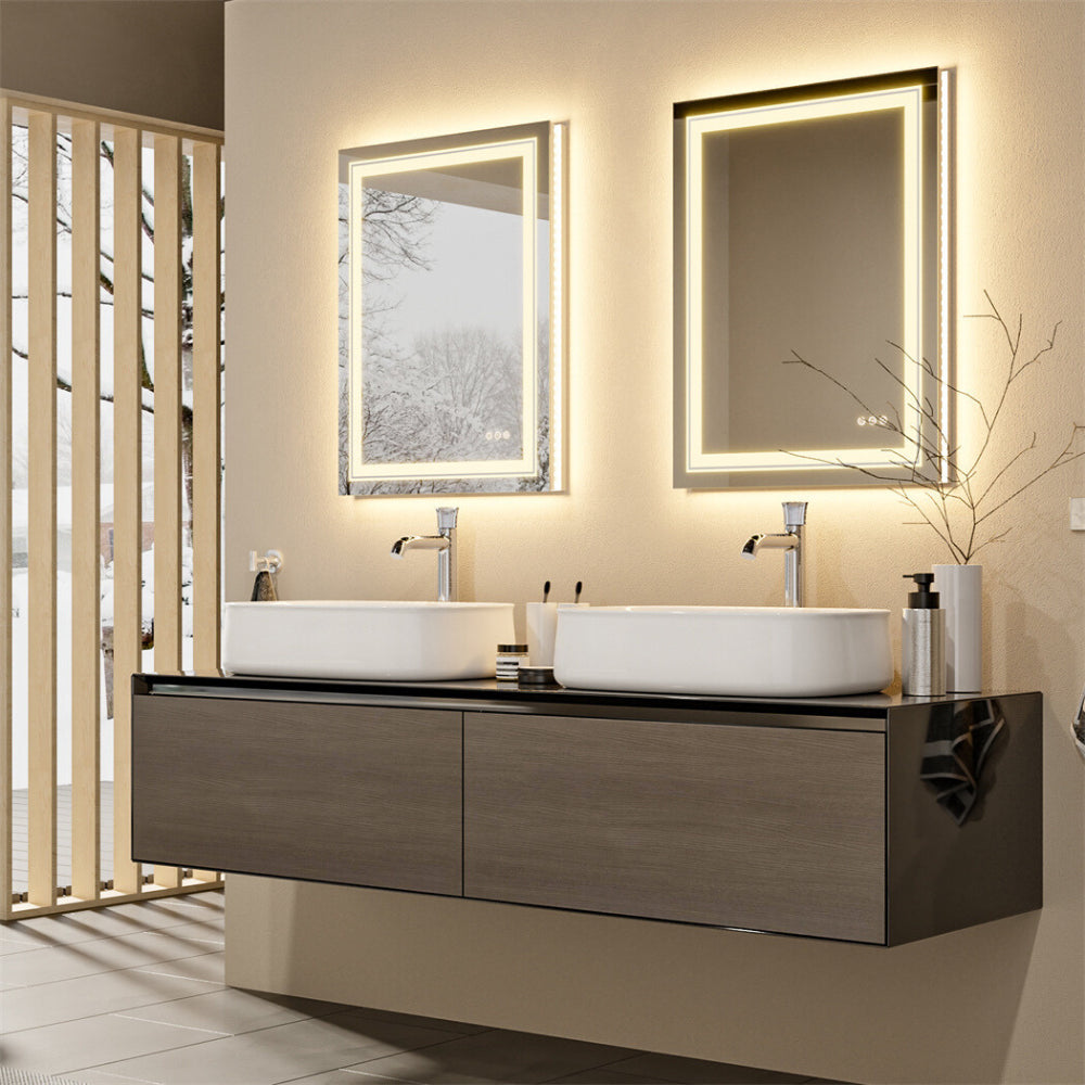 Crystal Clear Smart LED Dimmable Bathroom Mirror - Dual Lights, Defog & Waterproof