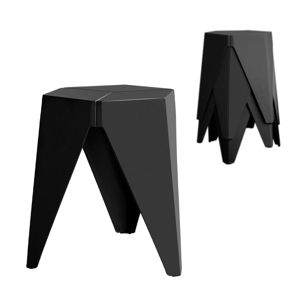 TWSC 4PC Puzzle Stool Plastic Bar Stools Stackable Black