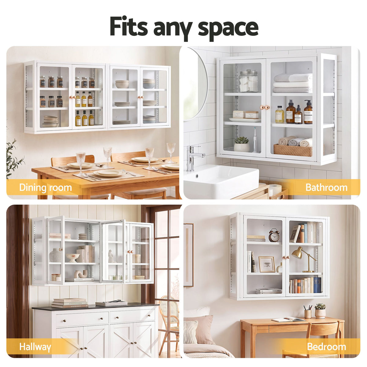 TWSC Buffet Cabinet Sideboard X2 Wall Mounted Clear Display Storage 60cm White