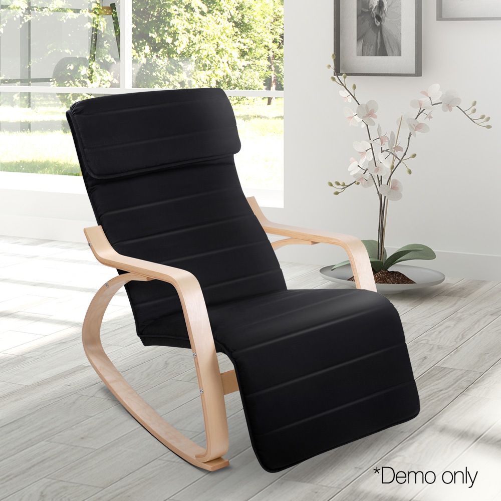 TWSC Rocking Armchair Footrest Nursing Black Afton