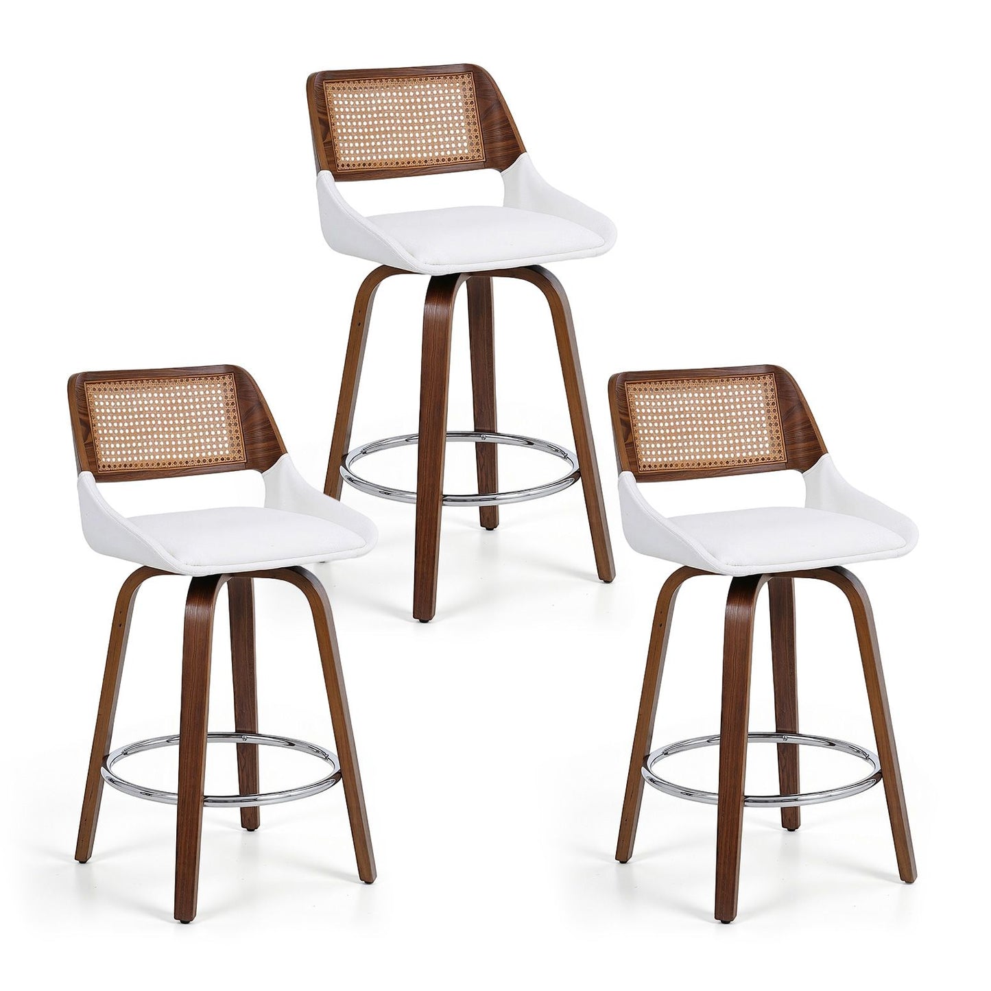 TWSC Wooden Bar Stools Set of 3 Swivel Kitchen Counter Stool Chair 60cm Seat Height