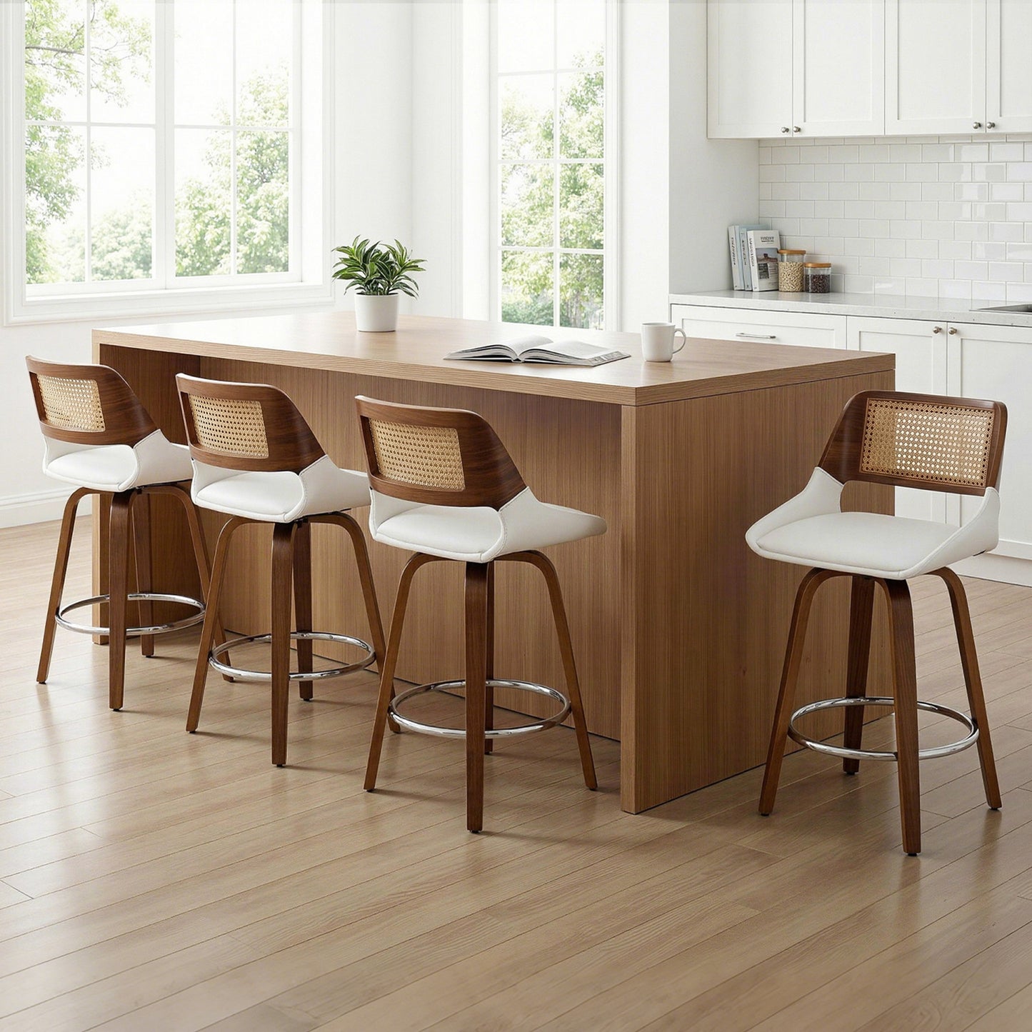 Wooden Swivel Bar Stools Set of 4 – 60cm Seat Height, Kitchen Counter Chairs