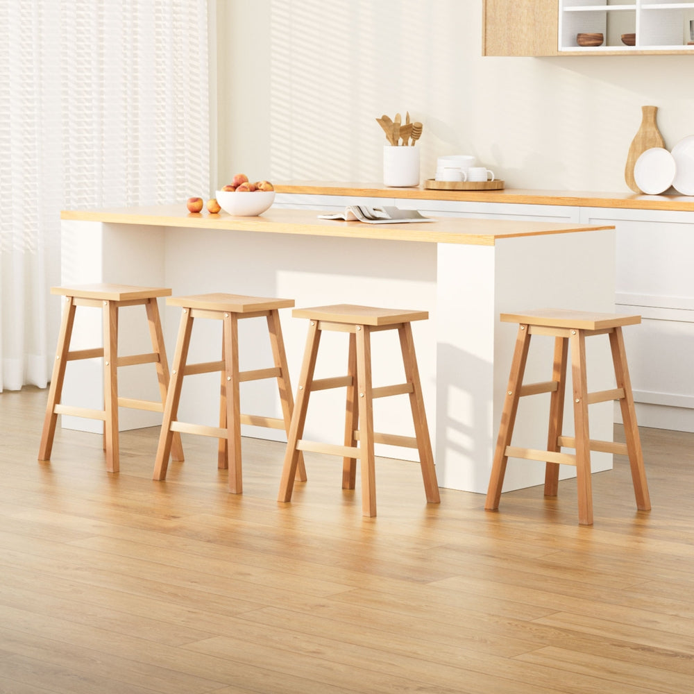 TWSC 4x Bar Stools Kitchen Chairs Wooden Nature