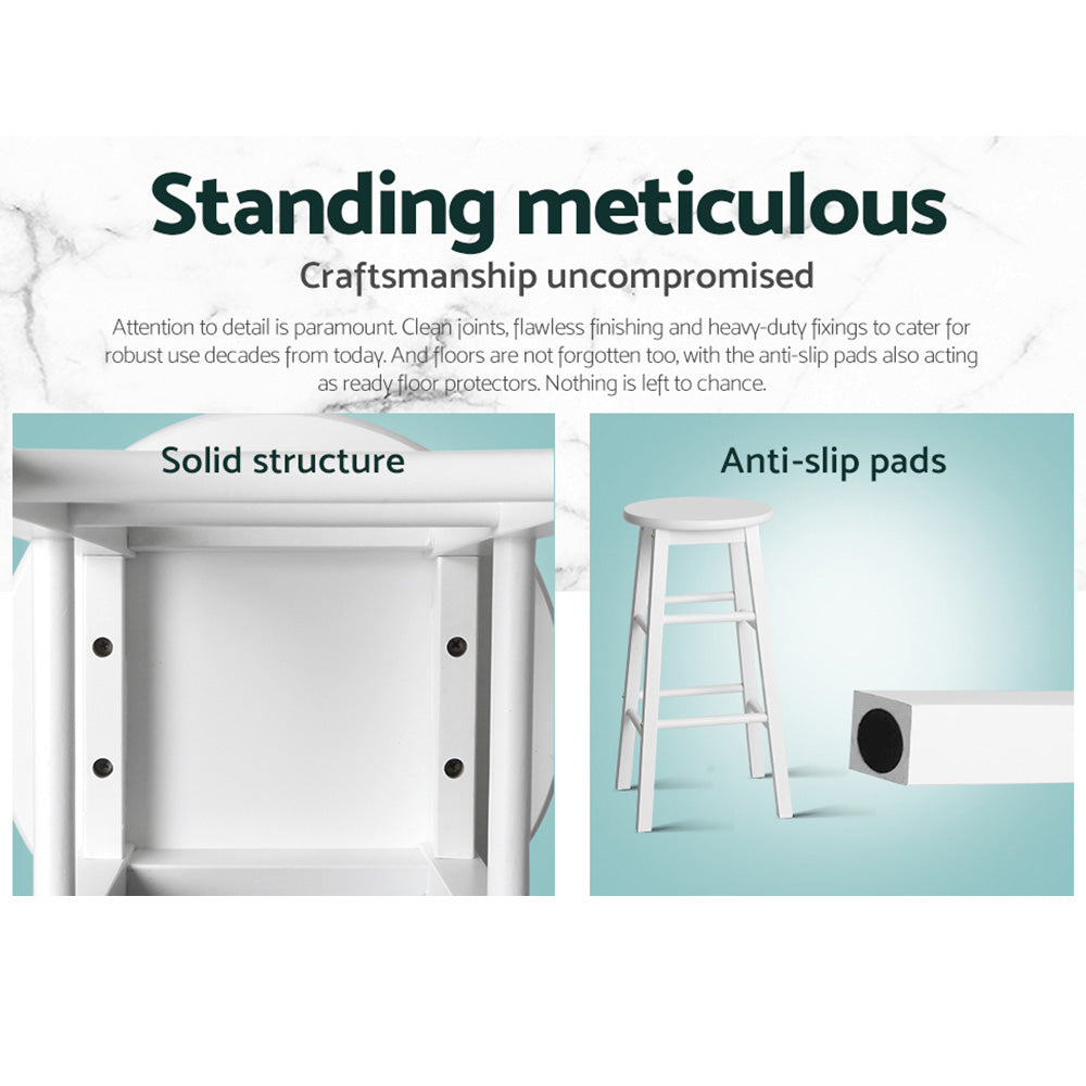 TWSC 2x Bar Stools Round Chairs Wooden White