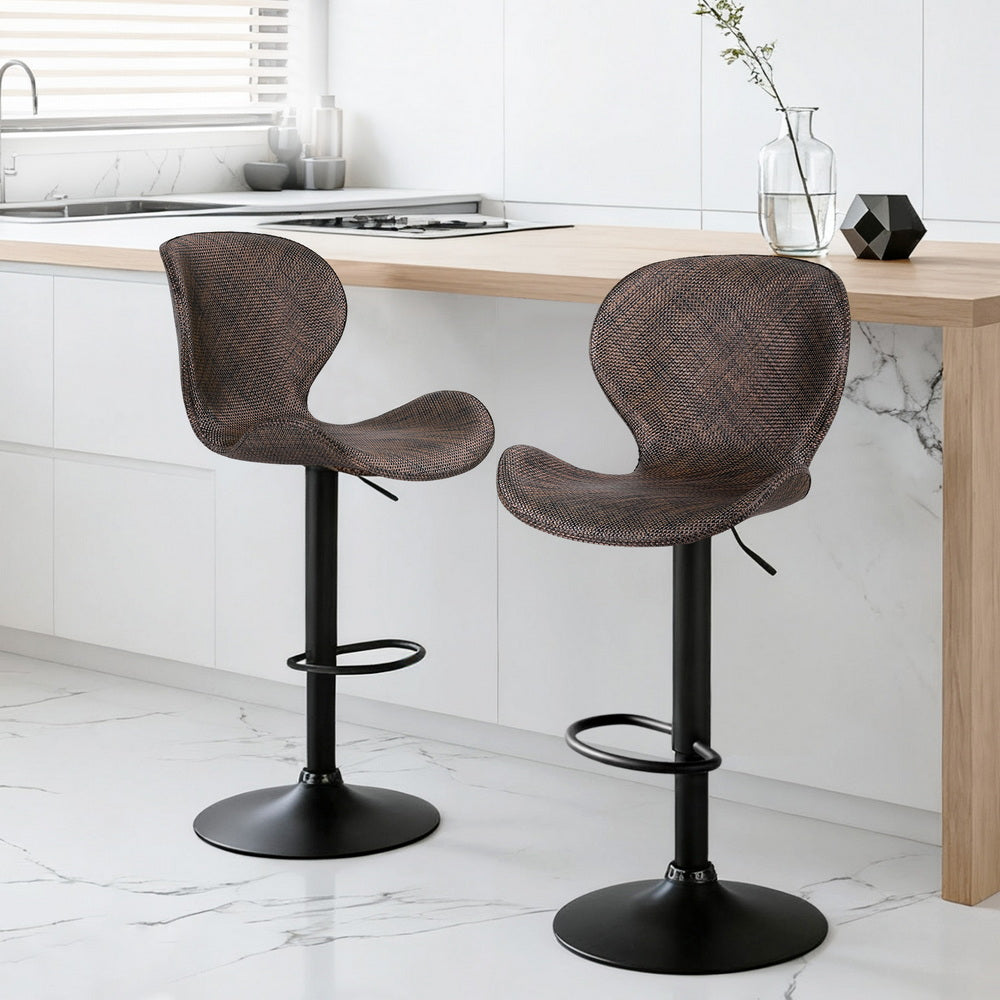 Bar Stools Set of 2 – Swivel Gas Lift, Brown PE Rattan