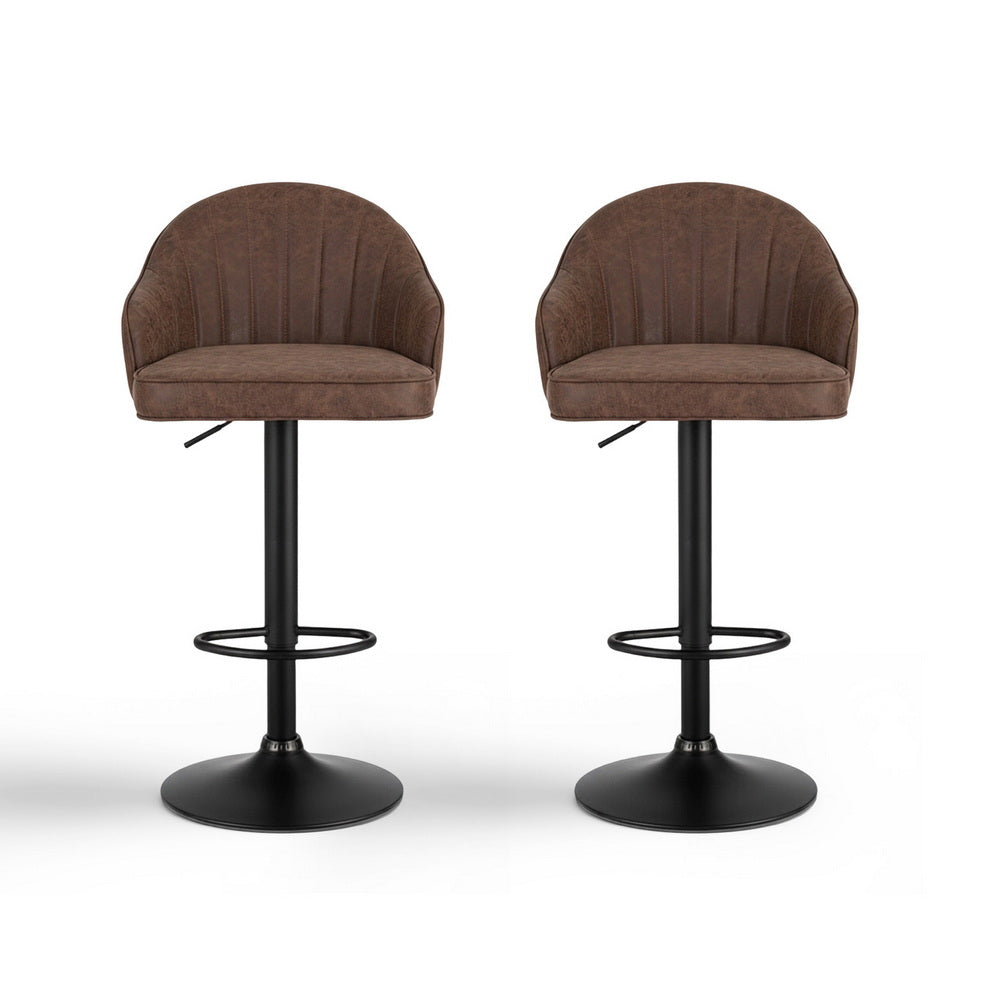 TWSC 2x Bar Stools Kitchen Swivel Gas Lift Counter Chair Shell Leather Brown