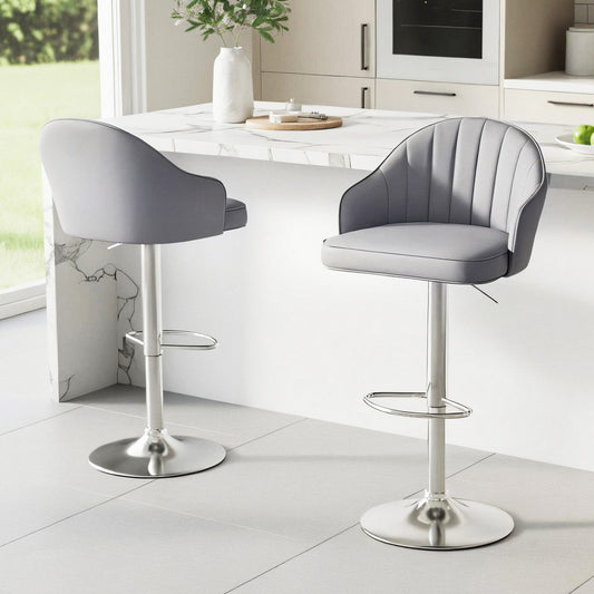 TWSC 2x Bar Stools Kitchen Swivel Gas Lift Counter Chair Shell Leather Grey
