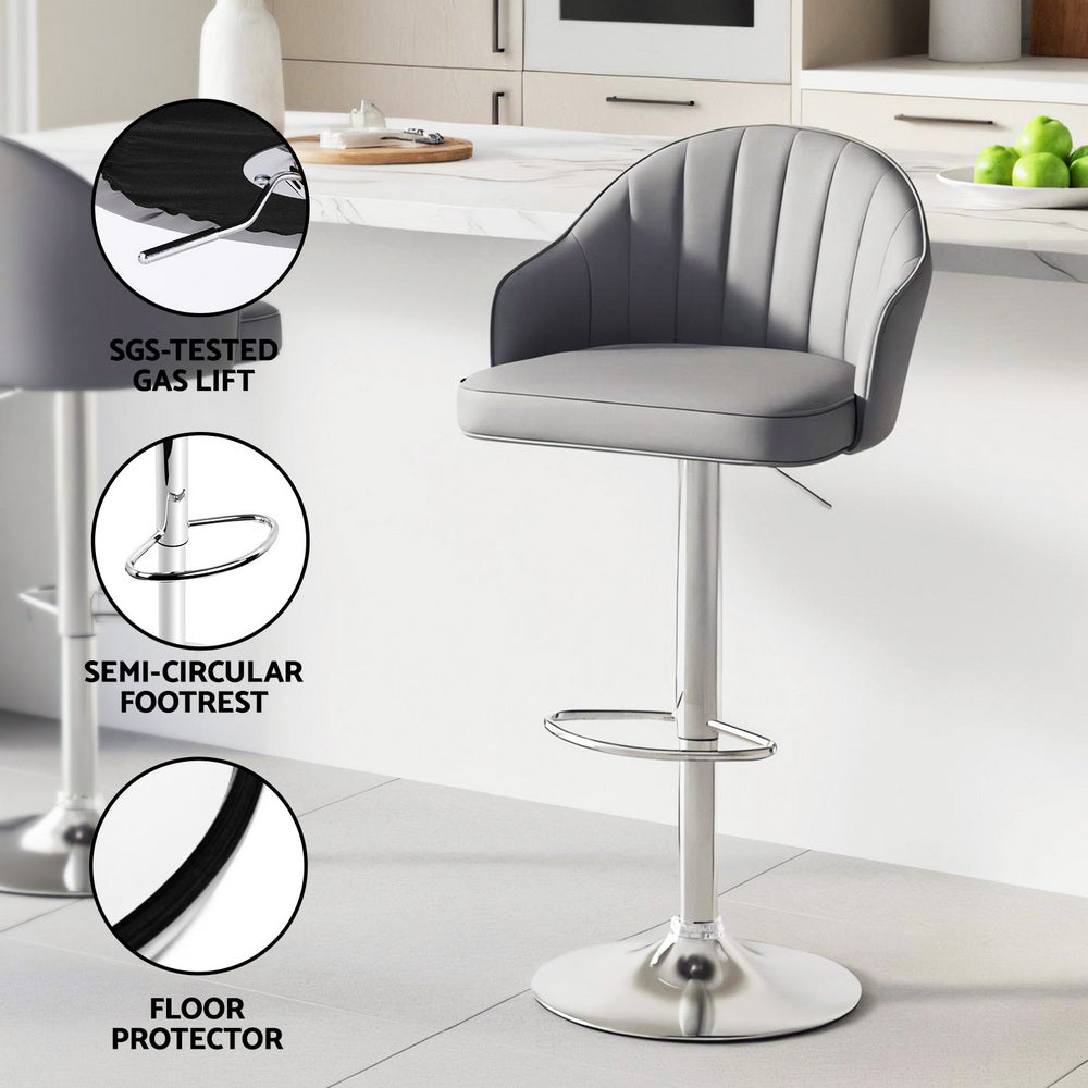 TWSC 4x Bar Stools Kitchen Swivel Gas Lift Counter Chair Shell Leather Grey