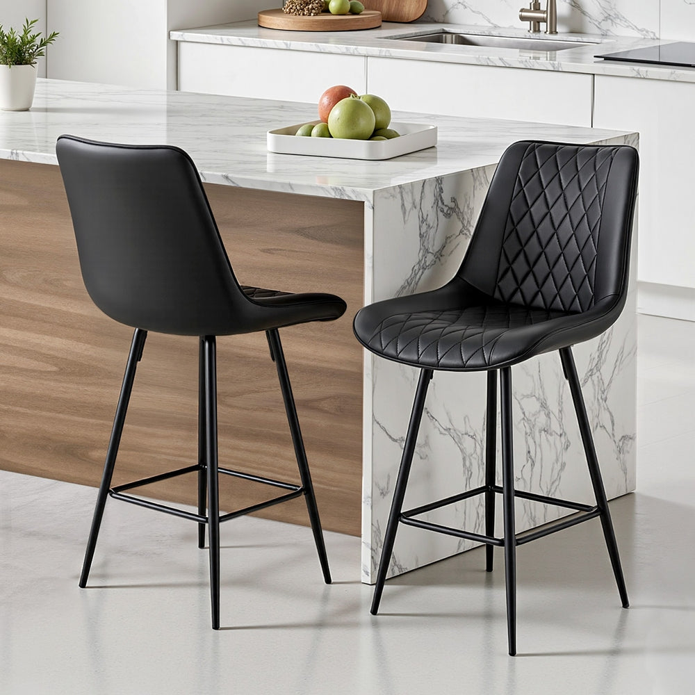 TWSC 2x Bar Stools Kitchen Dining Chair Counter Stool Diamond PU Leather Black