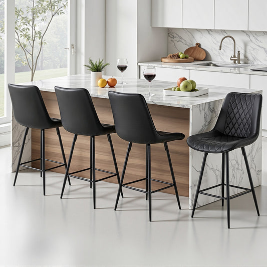 TWSC 4x Bar Stools Kitchen Dining Chair Counter Stool Diamond PU Leather Black