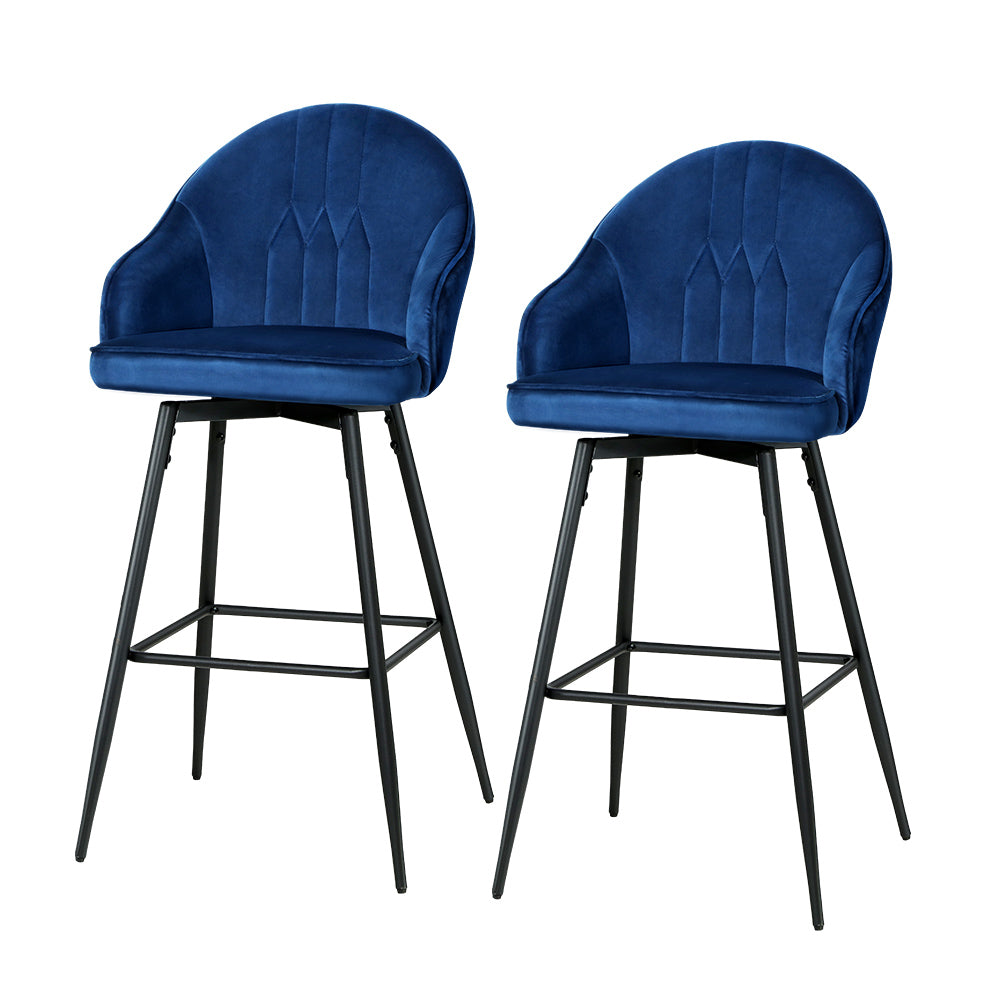 Artiss 2x Bar Stools Velvet Swivel Metal Legs