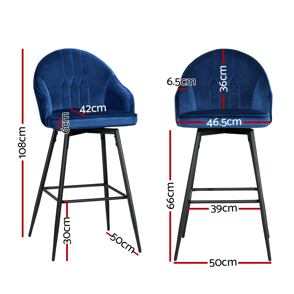 Artiss 2x Bar Stools Velvet Swivel Metal Legs