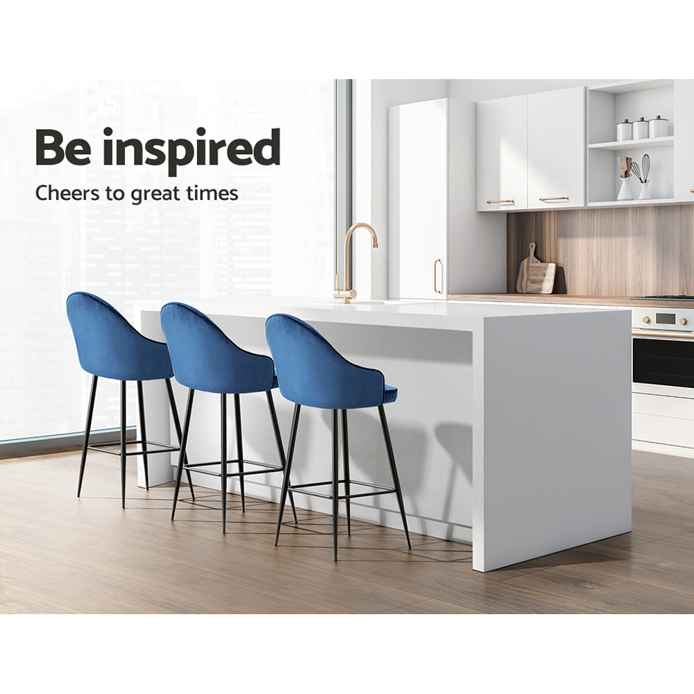 Artiss 2x Bar Stools Velvet Swivel Metal Legs