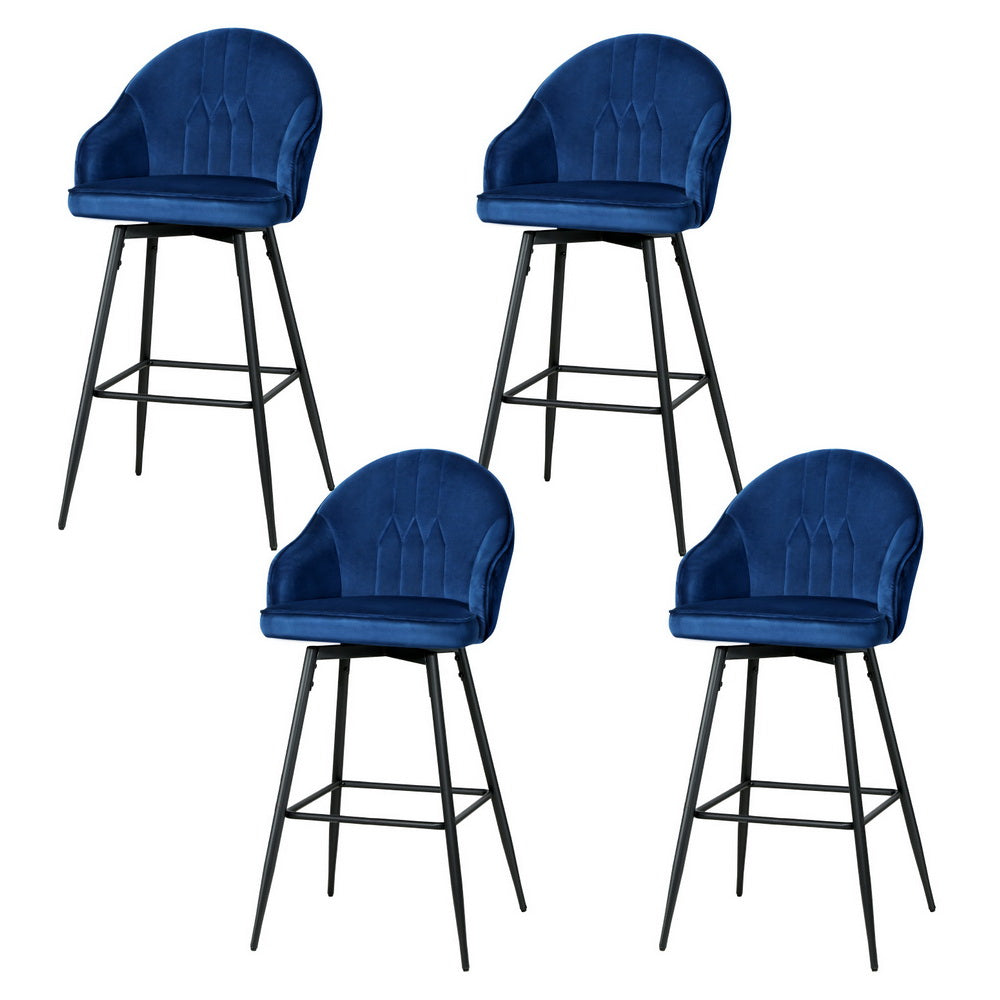 Artiss 4x Bar Stools Velvet Swivel Metal Legs