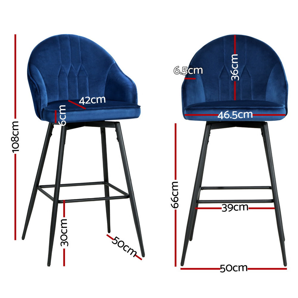 Artiss 4x Bar Stools Velvet Swivel Metal Legs