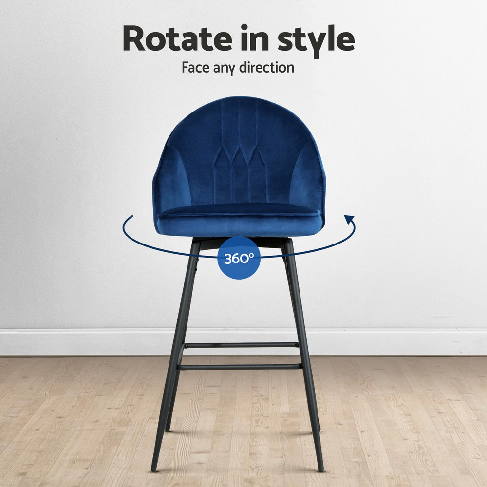 Artiss 4x Bar Stools Velvet Swivel Metal Legs