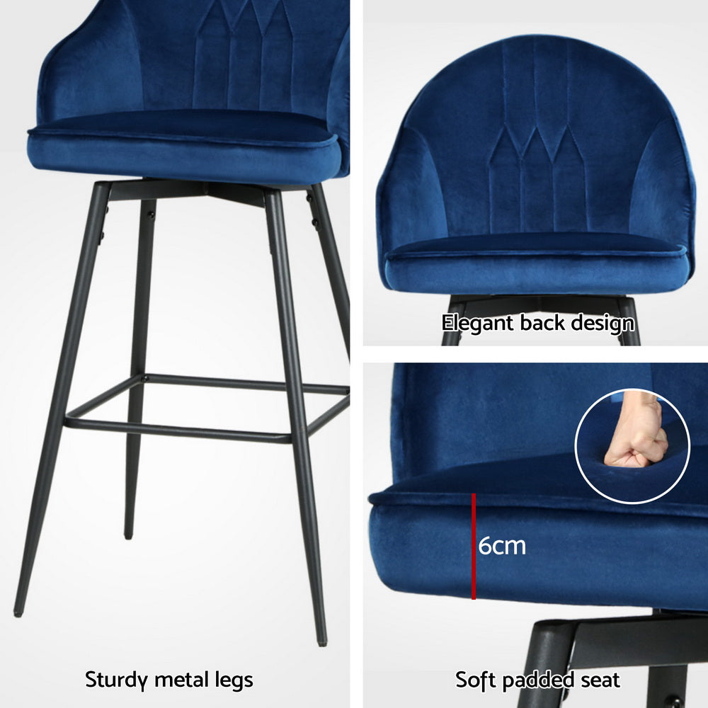Artiss 4x Bar Stools Velvet Swivel Metal Legs