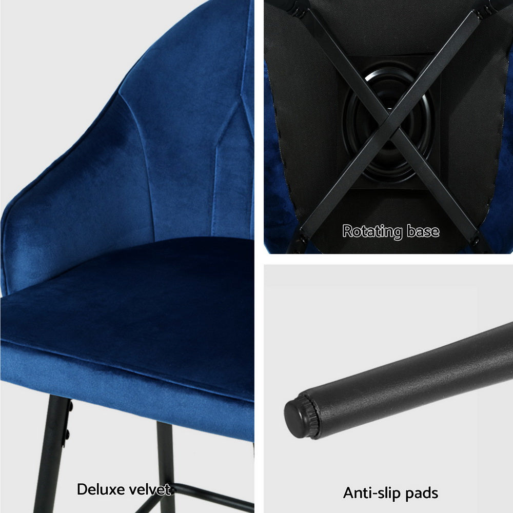 Artiss 4x Bar Stools Velvet Swivel Metal Legs