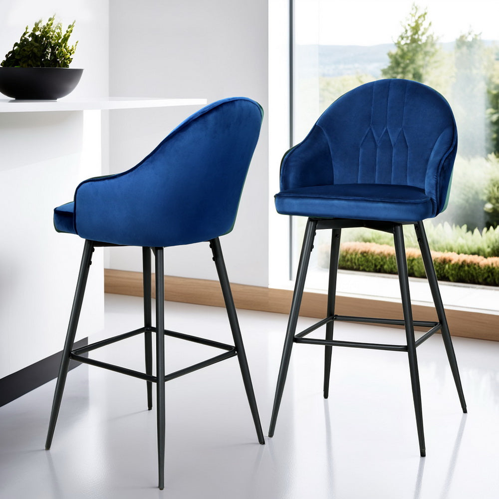 Artiss 4x Bar Stools Velvet Swivel Metal Legs