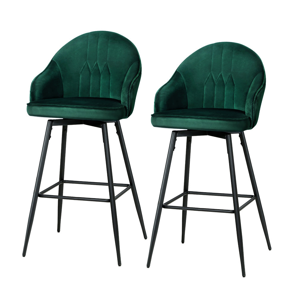 Artiss 2x Bar Stools Velvet Swivel Metal Legs
