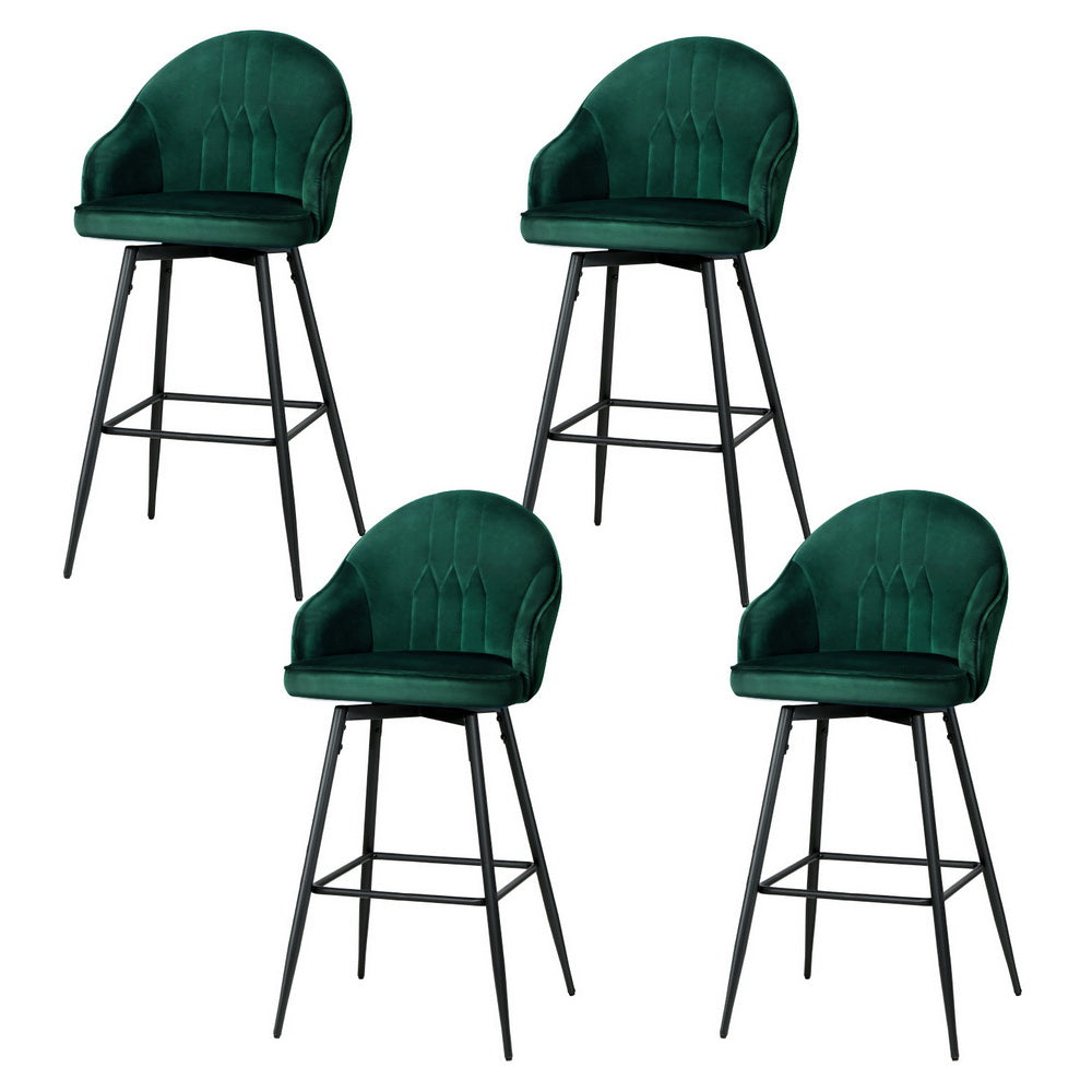 Artiss 4x Bar Stools Velvet Swivel Metal Legs