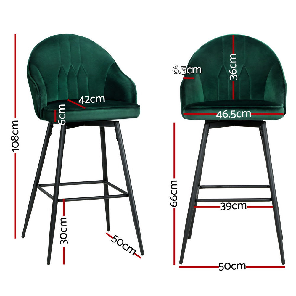 Artiss 4x Bar Stools Velvet Swivel Metal Legs