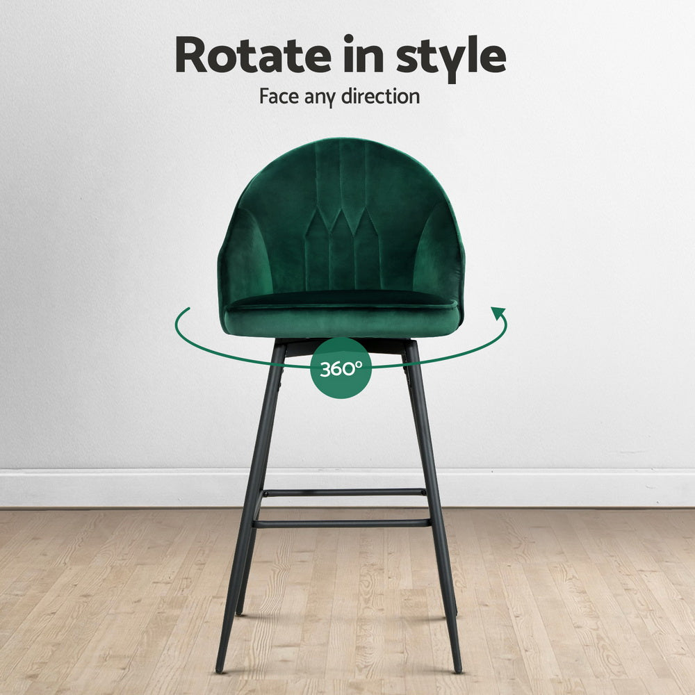 Artiss 4x Bar Stools Velvet Swivel Metal Legs