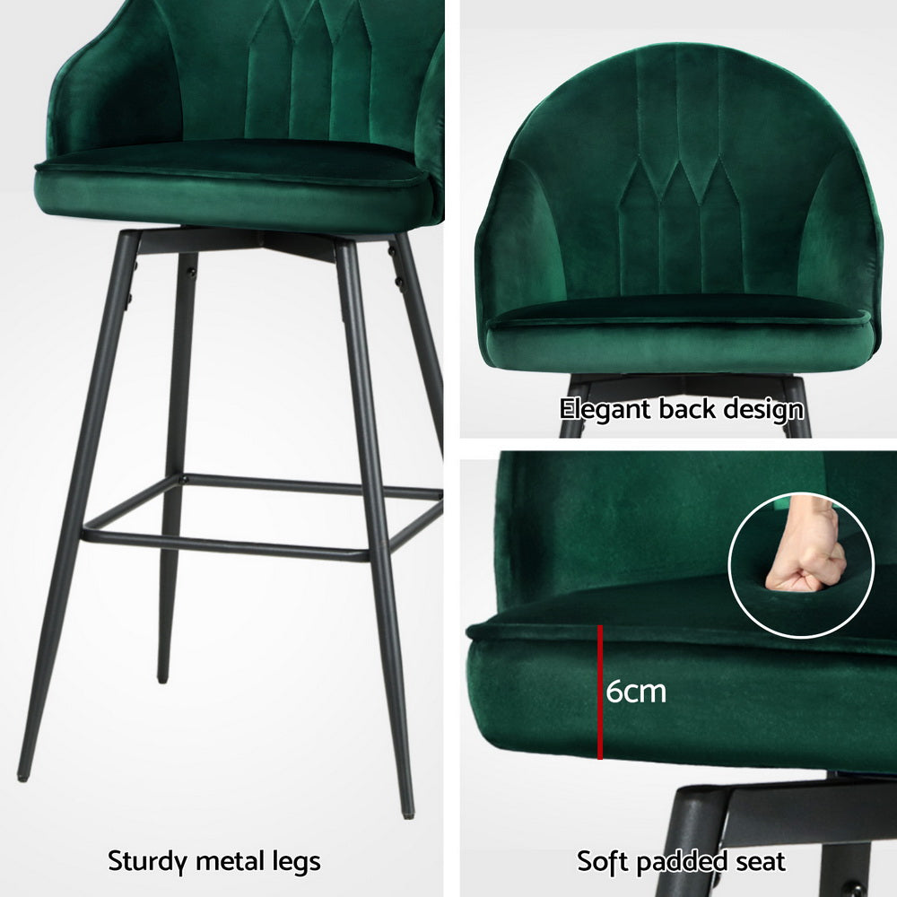 Artiss 4x Bar Stools Velvet Swivel Metal Legs
