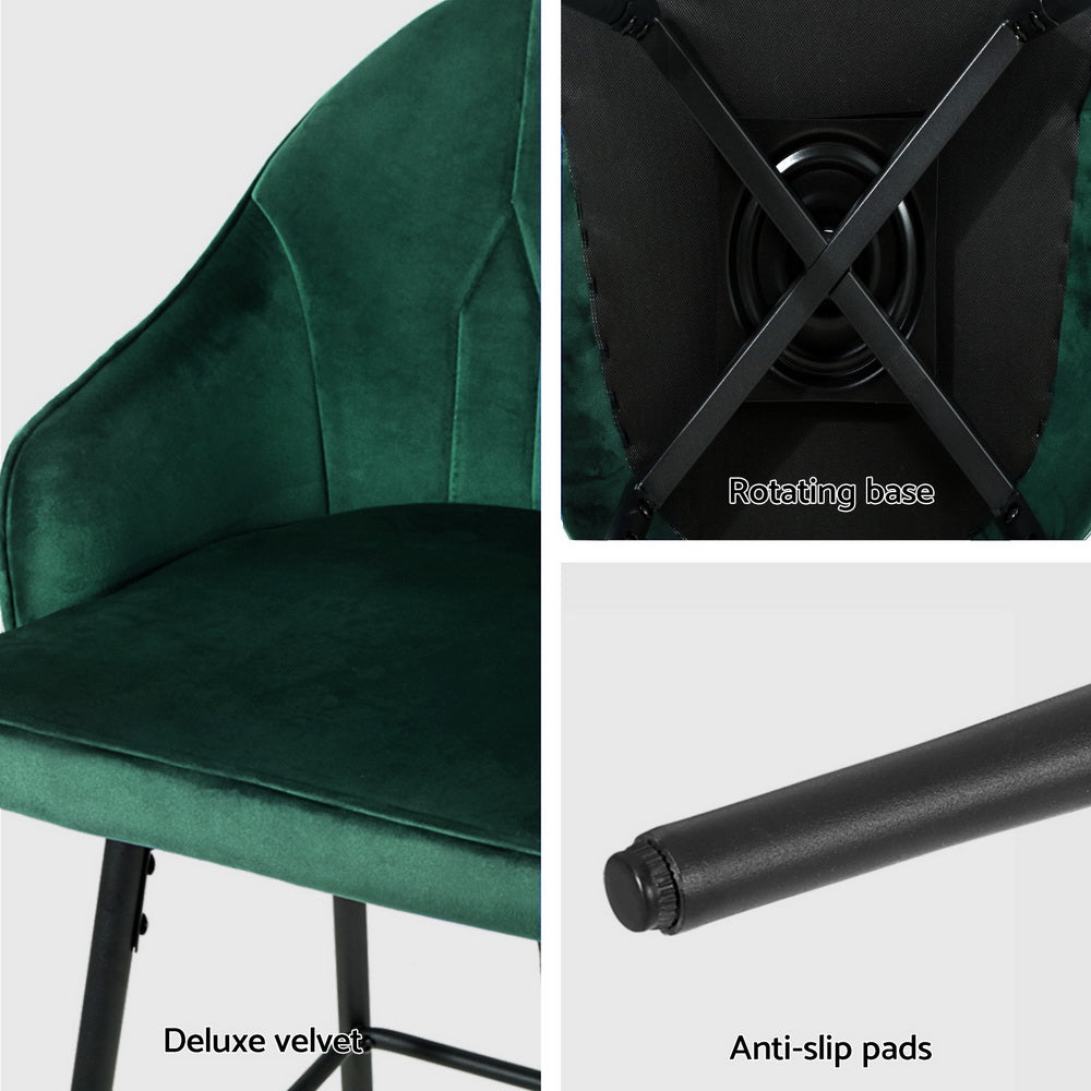 Artiss 4x Bar Stools Velvet Swivel Metal Legs