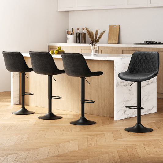 TWSC 4x Bar Stools Gas Lift Vintage Leather Black