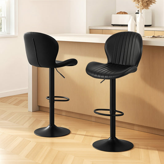 TWSC 2x Bar Stools Kitchen Swivel Gas Lift Counter Chair Shell Leather Black