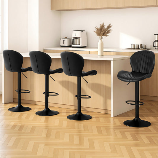 TWSC 4x Bar Stools Kitchen Swivel Gas Lift Counter Chair Shell Leather Black