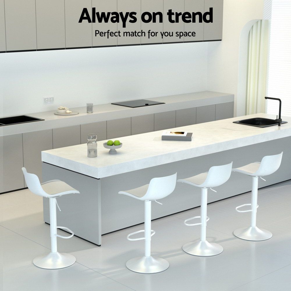 TWSC Bar Stools Kitchen Swivel Gas Lift Stool Leather Dining Chairs White x2