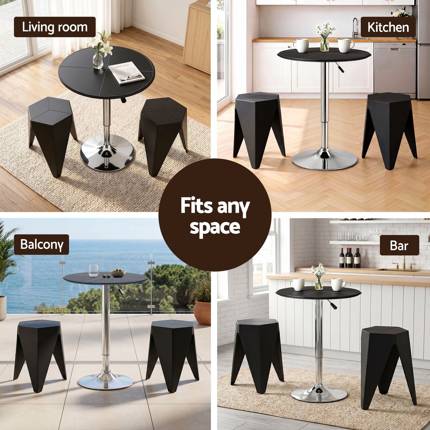 TWSC Bar Stools and Table Set 3PCS Dining Desk Kitchen Chair PVC Leather Black