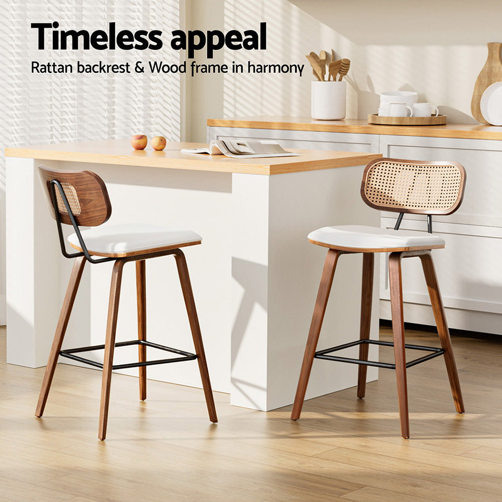 2x TWSC Bar Stools Kitchen Counter Rattan Chairs PU Leather Padding