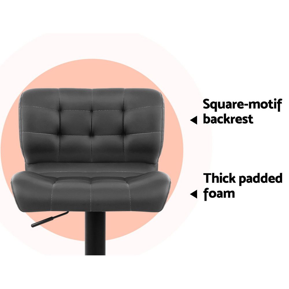 TWSC 2x Bar Stools Gas Lift Leather Padded Grey