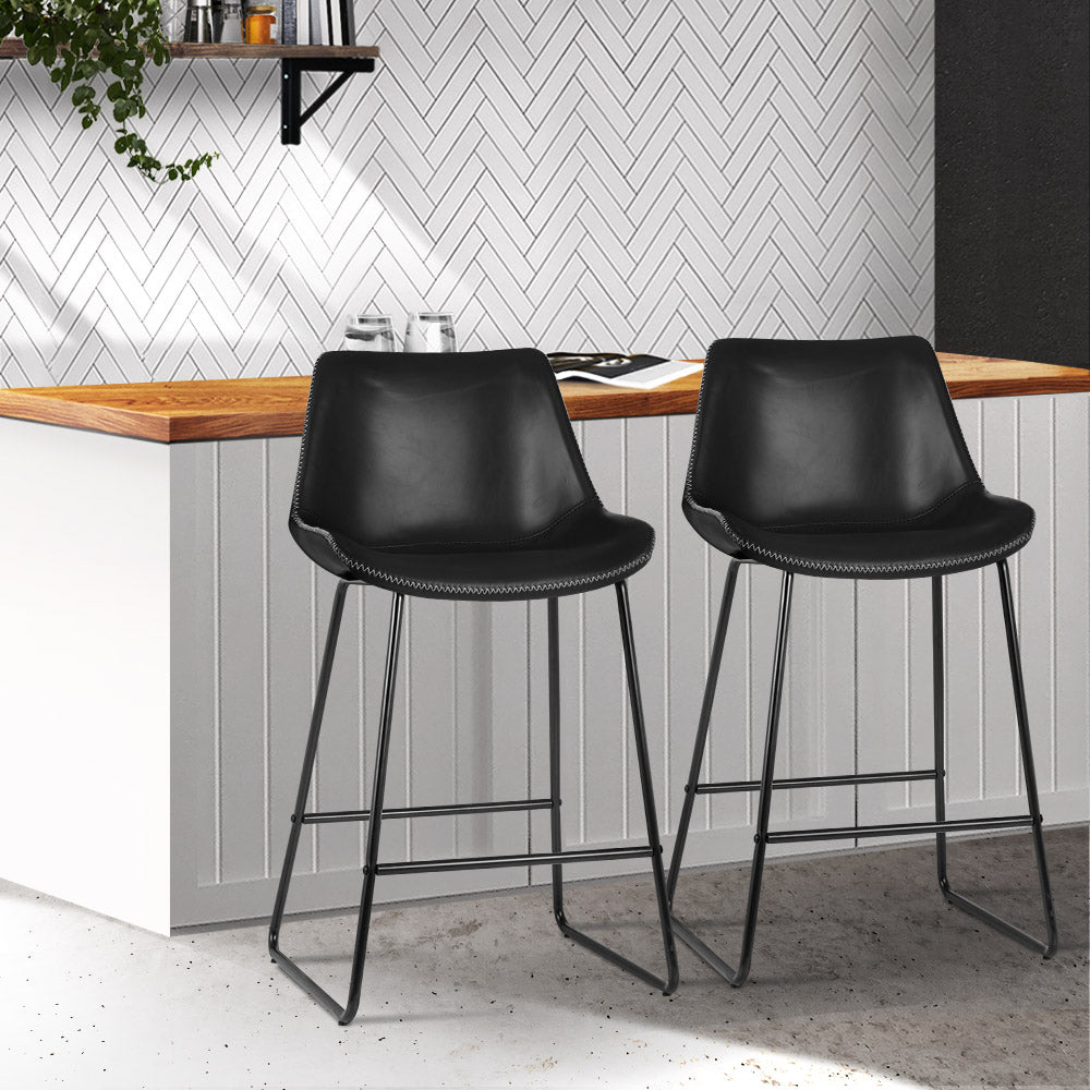 TWSC Bar Stools Kitchen Counter Barstools Leather Metal Chairs x2