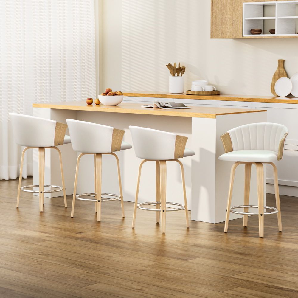 TWSC 4x Bar Stools Swivel Leather Chairs Wooden
