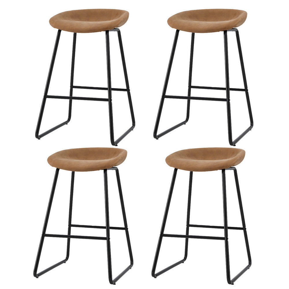 TWSC 4x Bar Stools Kitchen Dining Chairs Counter Stool PU Leather Metal Brown