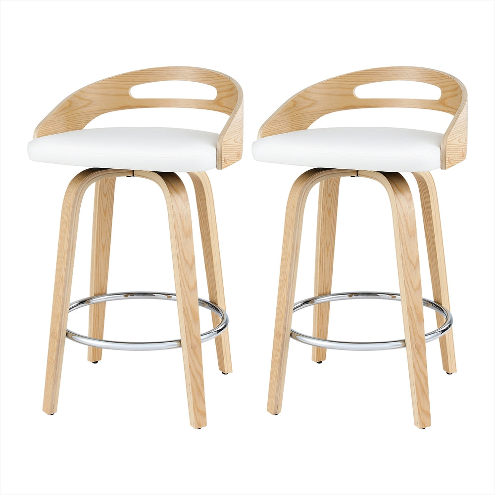TWSC 2x Bar Stools Swivel Dining Chairs Low Back Counter Seat PU Cushion