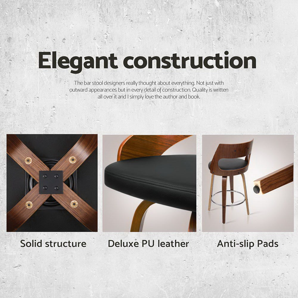 TWSC 4x Bar Stools Swivel Leather Chair 65cm