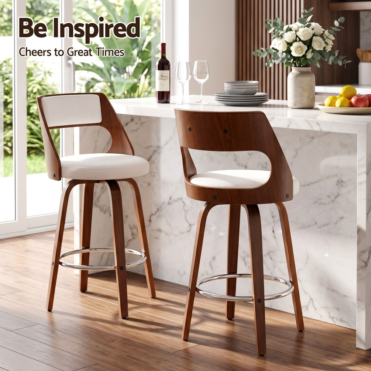 TWSC 65cm Swivel Counter Stools, White & Walnut – Set of 2 — counter seating styling example