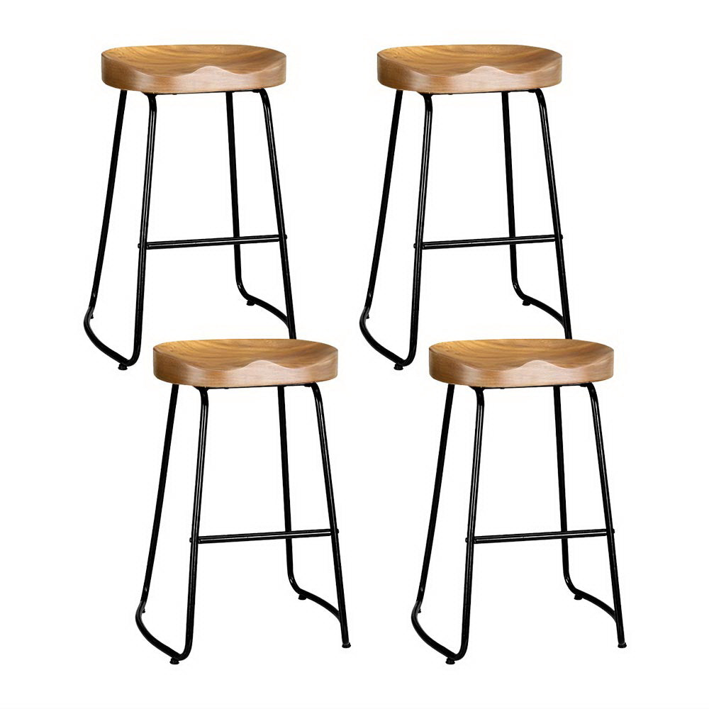 TWSC 4x Bar Stools Tractor Seat 65cm Wooden