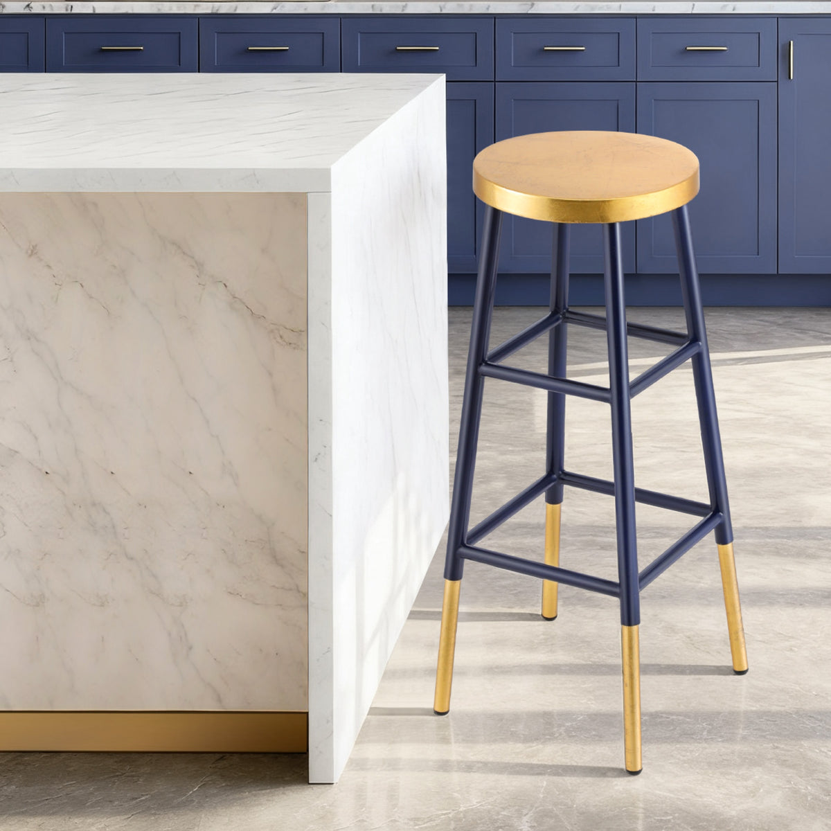 TWSC Bar Stools Metal Gold Navy